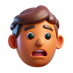 Cartoon Style Surprised Face with Big Eyes and Brown Hair