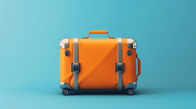 A orange suitcase on a blue background.