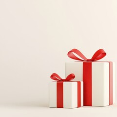 Happy Valentine's Day. Wrapped gifts with red ribbons against a neutral background.