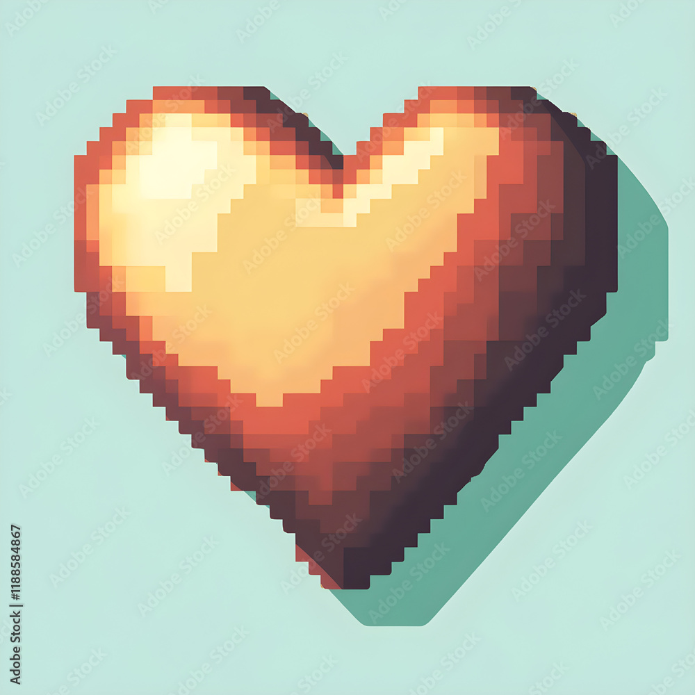 Poster a flat design of pixelated heart icon with a retro-style design