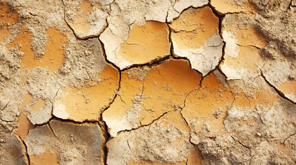 Obraz premium Cracked earth texture with dry soil and rough bark, depicting a drought-stricken, arid landscape Brown clay texture background.