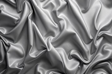 Obraz premium Silver satin fabric with soft folds creating a luxurious texture, highlighted by subtle light reflections, on a neutral simple background