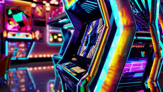slot machine in a vibrant casino environment with glowing colors and patterns