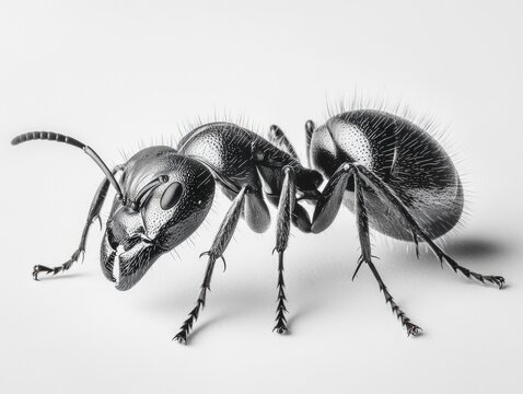 Black and white photo of a large ant