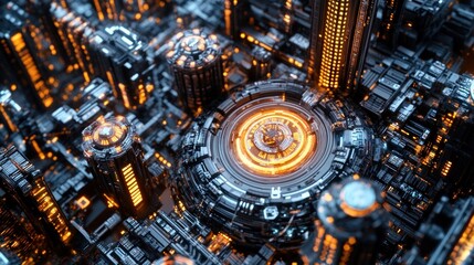 Fototapeta premium highly detailed photograph of a future city, 3d render, neon lights, moody, octane render
