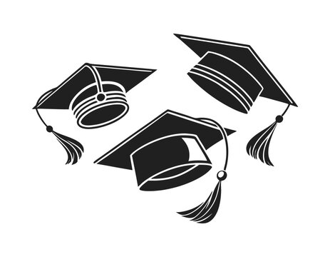 set of three graduation hats with tassels, ideal for use in school-related projects, graduation invitations, and academic success visuals.