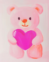 Obraz premium Pink teddy bear holding a heart for Valentine's Day