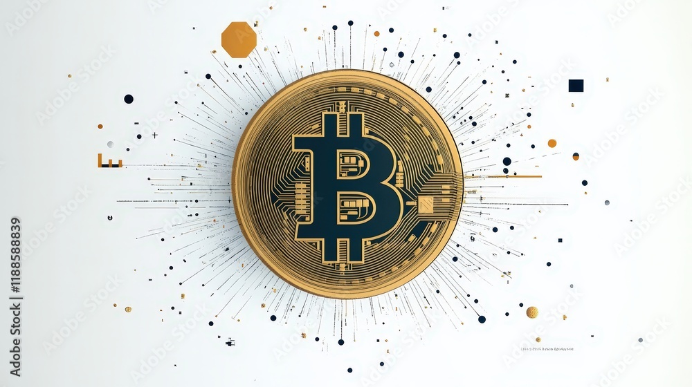 Aufkleber shiny bitcoin coin surrounded by dynamic patterns and colors