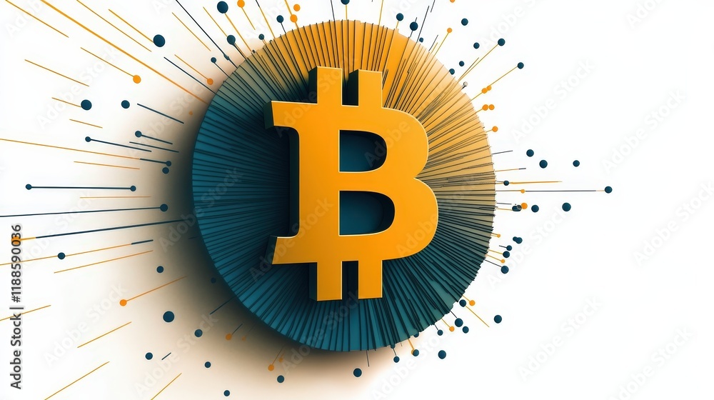 Poster vibrant bitcoin icon with radiating colors and dynamic design