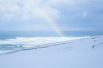 冬の鳥取砂丘の雪景色 鳥取県 鳥取砂丘