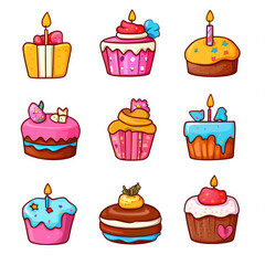 Birthday Sticker Set Isolated on a transparent background 