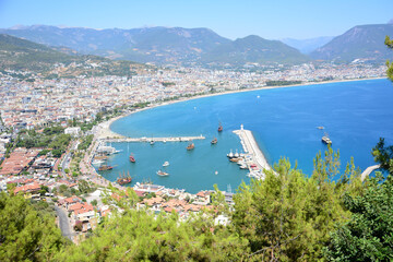 a top view of Alanya city from the hill in sunny day