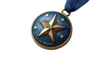 Employee of the Month medal for Employee Appreciation Day, celebrating outstanding performance, isolated on white, PNG file, transparent background