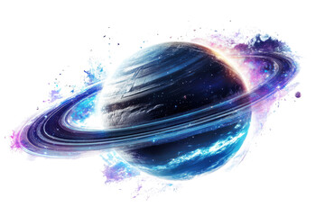 Space station orbiting a distant planet with rings showcasing futuristic technology