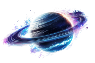 Space station orbiting a distant planet with rings showcasing futuristic technology