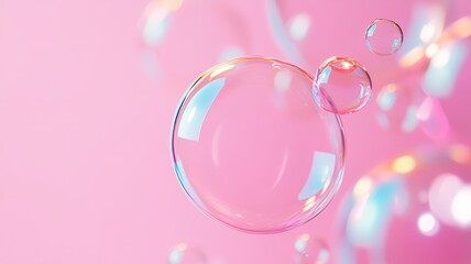 colorful soap bubbles floating against pastel gradient background, design children entertainment