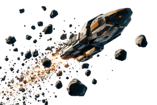 Stunning Spacecraft Flying Over a Vast Asteroid Field in a Deep Cosmic Landscape