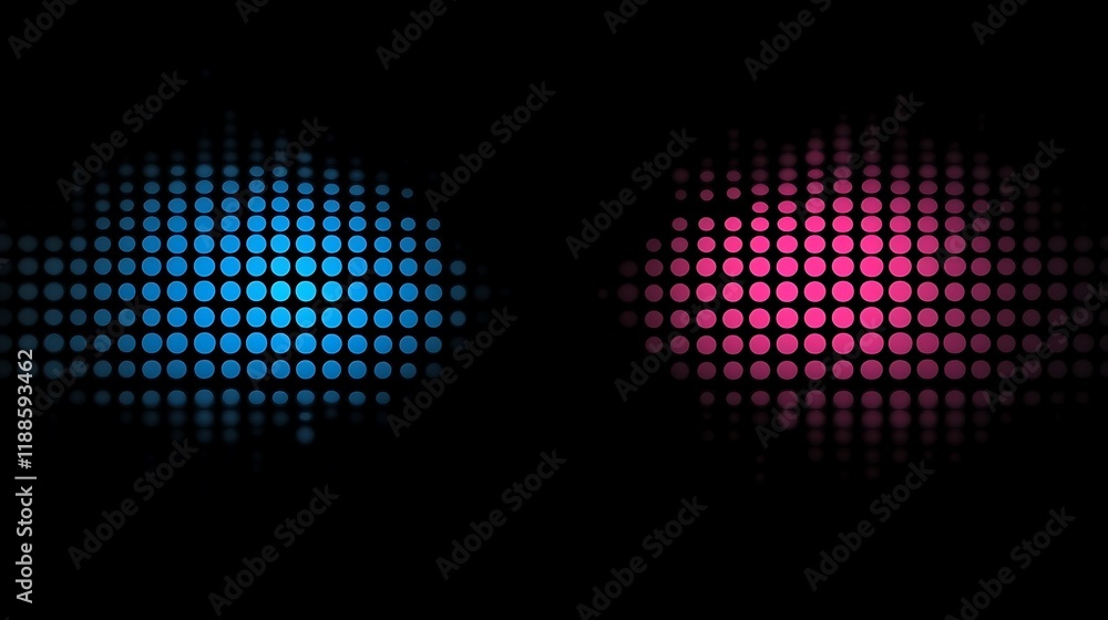 Poster abstract graphic design with two halftone circles, dark background