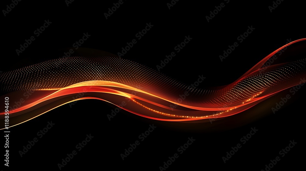 Poster abstract red and gold wavy lines on black background. possible use for presentations, websites, wall