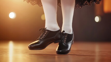 Woman in a black dress and white socks is dancing