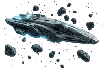 Futuristic Spaceship Navigating Through a Dense Asteroid Belt in Outer Space Scene