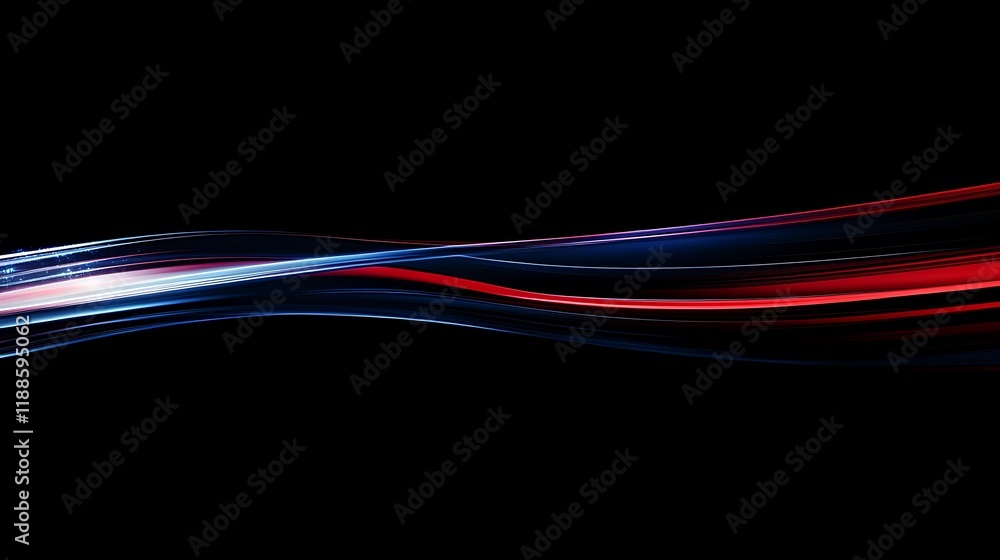 Poster abstract light waves flowing on black background