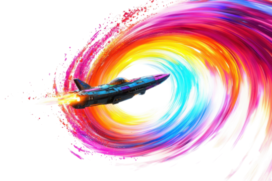 Vibrant Spaceship Soaring Through a Wormhole for Science Fiction and Adventure Themes