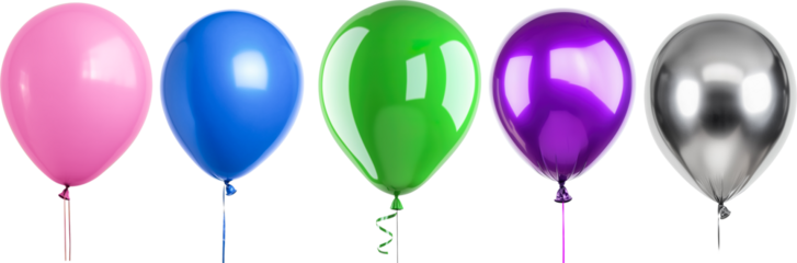 Colorful balloons isolated on transparent background, Colorful Pink blue green purple silver Balloons 