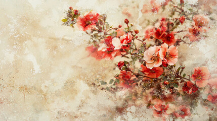 Abstract blurred background of red pink beige pastel floral bouquet rose flowers, grunge romantic botanical gradient aesthetic flow bloom dreamy vintage texture pattern painting art illustrat