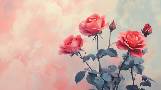 A card mockup showcases vibrant red roses set against a soft pastel background, perfect for special occasions and personalized messages.