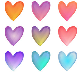 Set of Watercolor Heart heart isolated on transparent background.