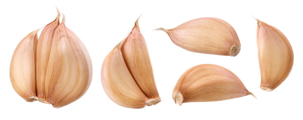 garlic cloves isolated, transparent PNG, PNG format, cut out, collection, set