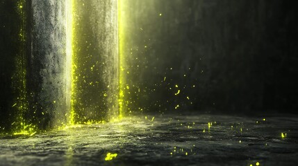 Glowing light column in dark interior