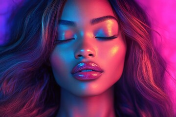 Obraz premium Long hairdo - highlighted hair. Commercial commercial creative. Stunning calm mixed-race girl - for ads, marketing material and web marketing use. African american beauty inspiration.