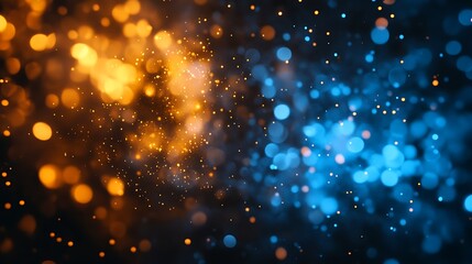 Obraz premium Abstract bokeh lights, orange and blue. Background design. Digital art. Possible use Wallpaper, website banner