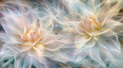 Fototapeta premium Abstract blurred background of golden lotus pastel floral bouquet flowers, grunge soft colors romantic botanical gradient aesthetic flow bloom dreamy vintage texture pattern painting illustration
