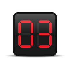 Digital countdown display with red number 3. Vector illustration
