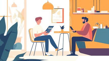 Meeting at a Cozy Cafe: Two Individuals Engaging in a Business Discussion