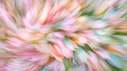 Fototapeta premium Abstract blurred background of pink peach green pastel floral bouquet flowers, grunge soft colors romantic botanical gradient aesthetic flow bloom dreamy vintage texture pattern painting illustration