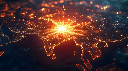 Asia night lights global network explosion digital map