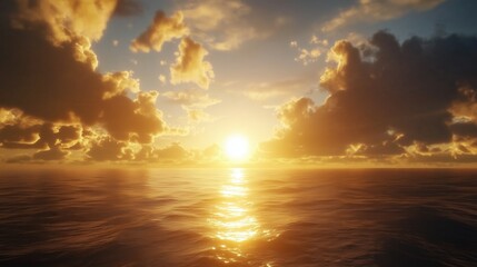 Obraz premium Sunlight streams through the cloud cover, illuminating the ocean below with radiant colors.