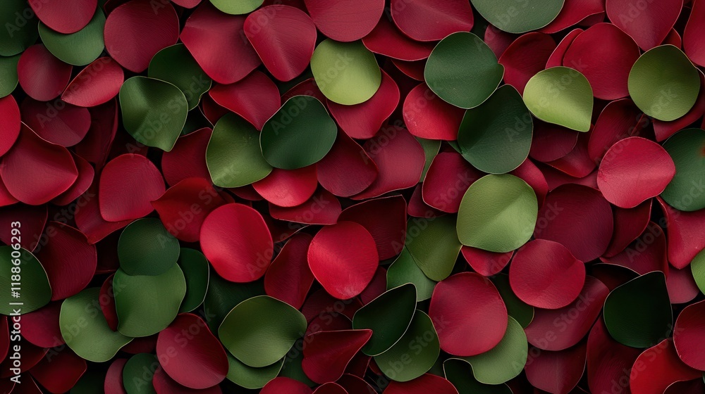 Poster a vibrant mix of red and green leaves or petals, creating a visually appealing natural pattern.