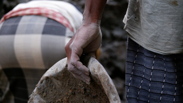 Image of poor man who works daily but have income below poverty line or concept of 100 Days of in West Bengal.