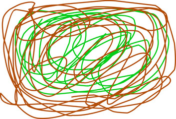 Colored tangled on white. Chaos pattern. Scribble sketch. Colorful background with array of lines. Intricate chaotic texture. Line art creation. Image for banners, posters and t-shirts