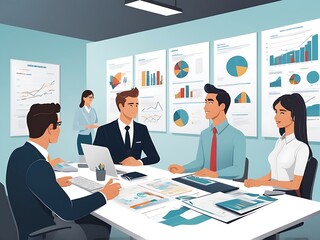 Business team collaborating in a modern office setting
