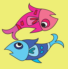 Colorful Cartoon Fish Vector Illustration – Perfect for Children's Projects, Marine Life Themes, Underwater Decor, Zodiac Sign Pisces Designs, and Creative Graphic Design Assets