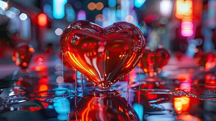 3D heart-shaped glass dripping with water