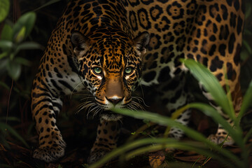 Obraz premium In the Heart of the Jungle: An Intimate Glimpse into the Life of a Majestic Jaguar