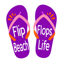 Flat style sticker of flip flops with beach life text