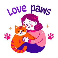 Comic style sticker depicting a girl love paws